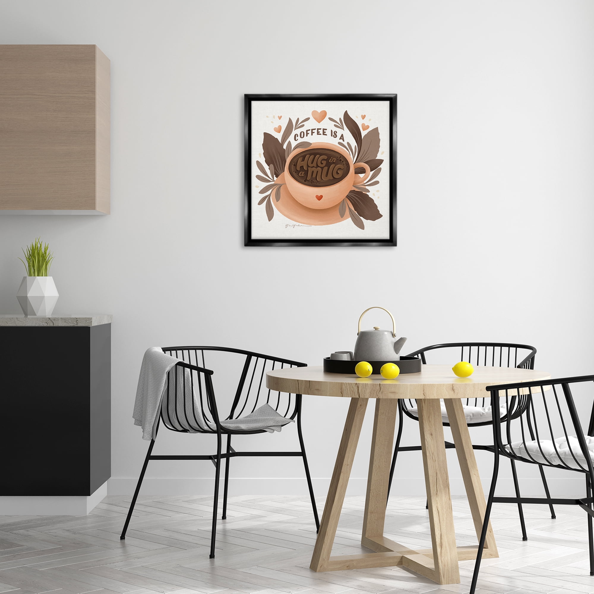 Stupell Industries Coffee Is Hug in Mug Food & Beverage Painting Black Floater Framed Canvas Art Print Wall Art, 25 x 25
