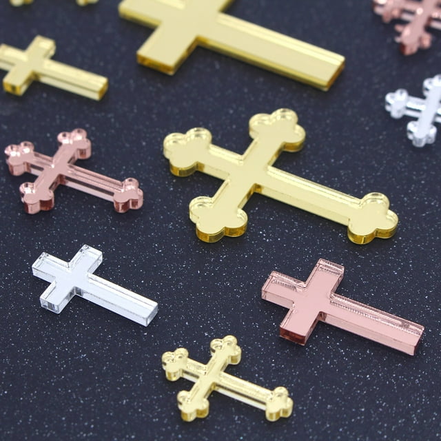50 piezas cortadas con láser, oro/madera/plata/oro rosa, Cruz de oración y decoraciones conmemorativas, suministros para fiesta de cumpleaños y nacimiento de bautismo de bebé