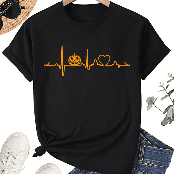 KeHetSoft Unisex Heartbeat Halloween Cotton Graphic T-Shirt