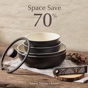 CAROTE 33-Pieces Ceramic Cookware Set, Nonstick Pots and Pans with Detachable Handles and Lids, Induction Compatible, Diswasher Safe, Black