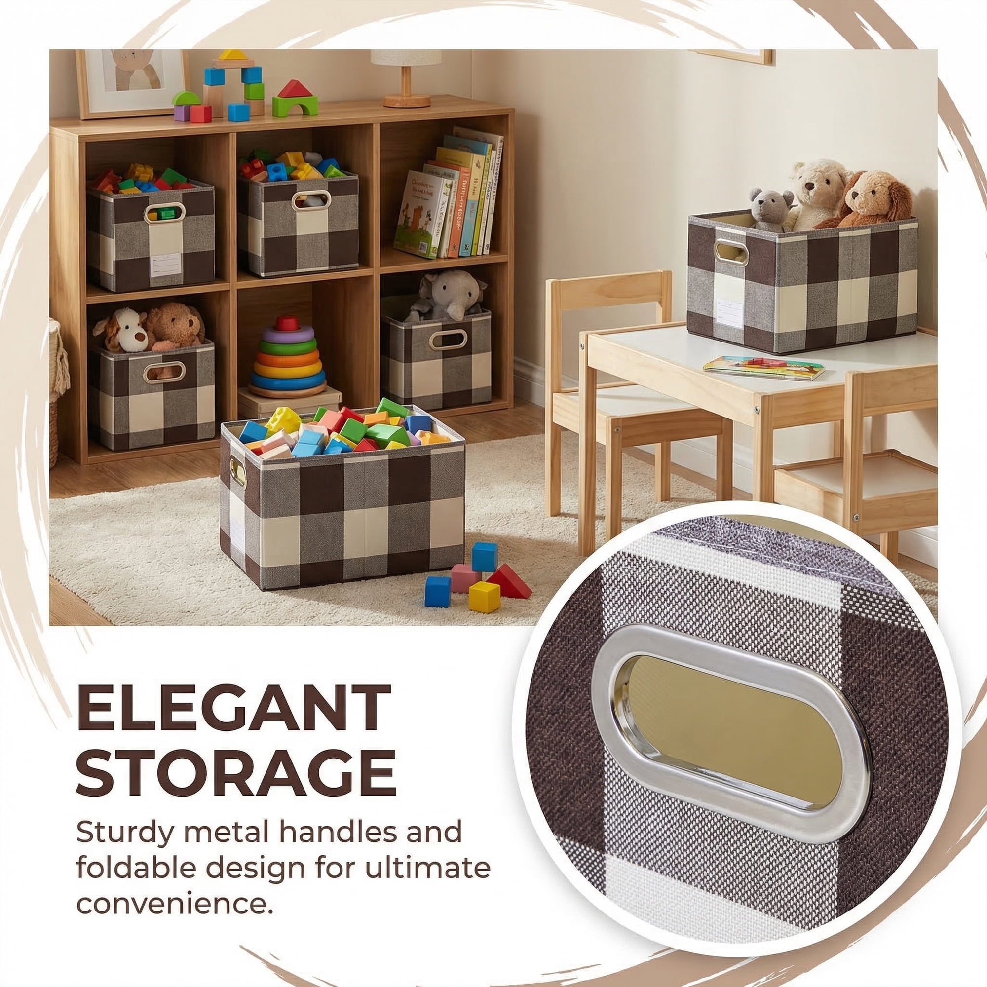 Unique Bargains Storage Bin with Handles for Shelves Closet Coffee 11.8" x 19.7" x 11.8"