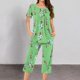 thumbnail image 2 of Pantalones de Mujer Casual Recortado Botón Suelto Ajuste Impreso con Manga Larga Superior, Diseño de Cuello de Jardín para el Uso Diario de Primavera, 2 of 5