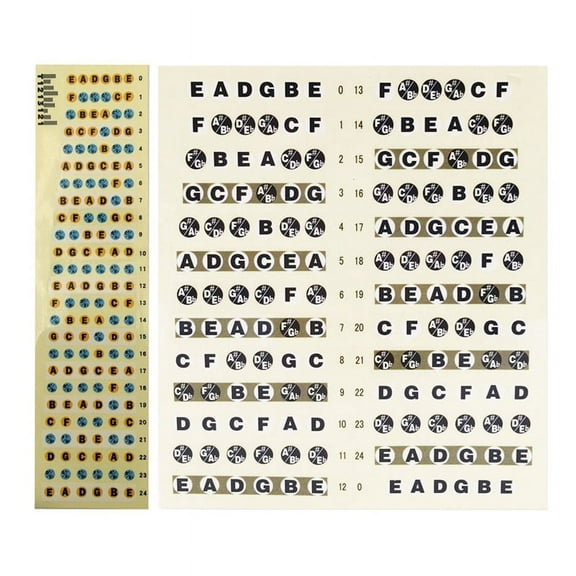 2x Guitar Fretboard Note Decals Fingerboard Frets Map Sticker (Guitar-Multicolor&Guitar-Black)