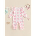 thumbnail image 4 of aturustex Infant Baby Girls Valentine's Day Romper 0-18M Newborn Heart Print Ruffled Waffle Jumpsuits Long Sleeve Crew Neck Bodysuits and Cute Headbanomper for Kids Daily Spring Fall Outfits, 4 of 8