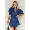 thumbnail image 6 of Women's Blue Denim Puff Sleeve Drawstring High Waist Mini Dress - Casual & Stylish - [ZhiHiMeRi] | (US 12-14)L, 6 of 12