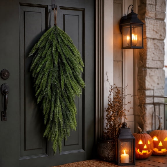 Secfreeship Artificial Norfolk Pine Hanging Greenery, 26.4 inch Soft Plastic Pine Needle Swag, Christmas Winter Door Wall Mantel Decor, Seasonal Home Accent with Hanging Loop