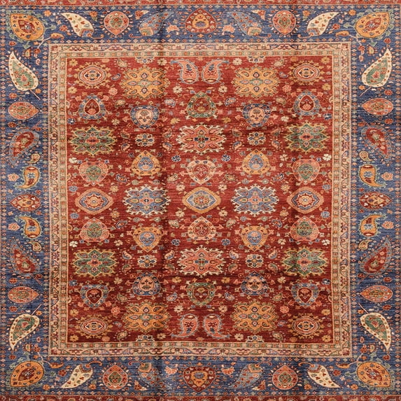 Ahgly Company Indoor Square Abstract Orange Brown Abstract Area Rugs, 7' Square