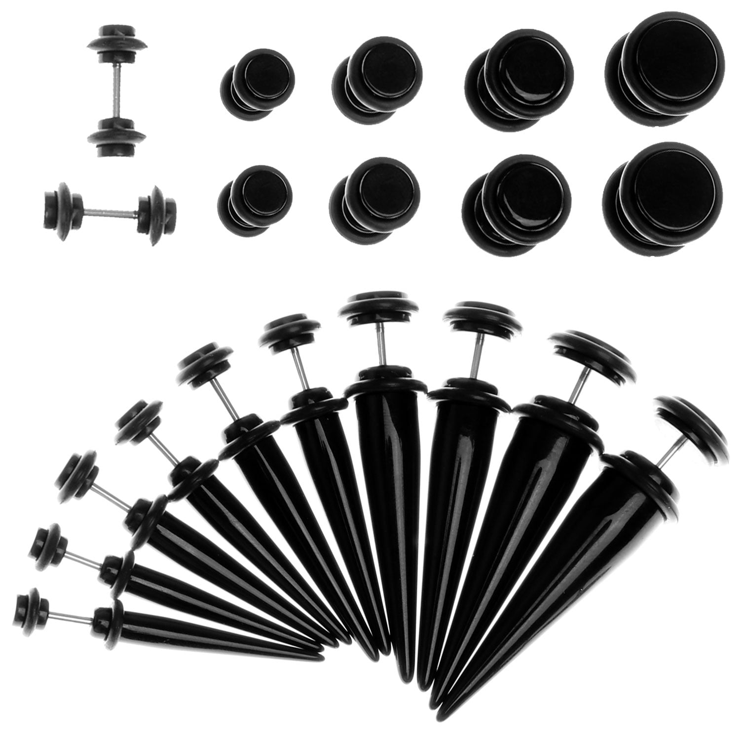 BodyJ4You Fake Taper Kit 20 Pieces Black Fake Tapers and Plugs 2G-00G Fake  Stretching Kit Look 4mm-10mm - 10 Pairs