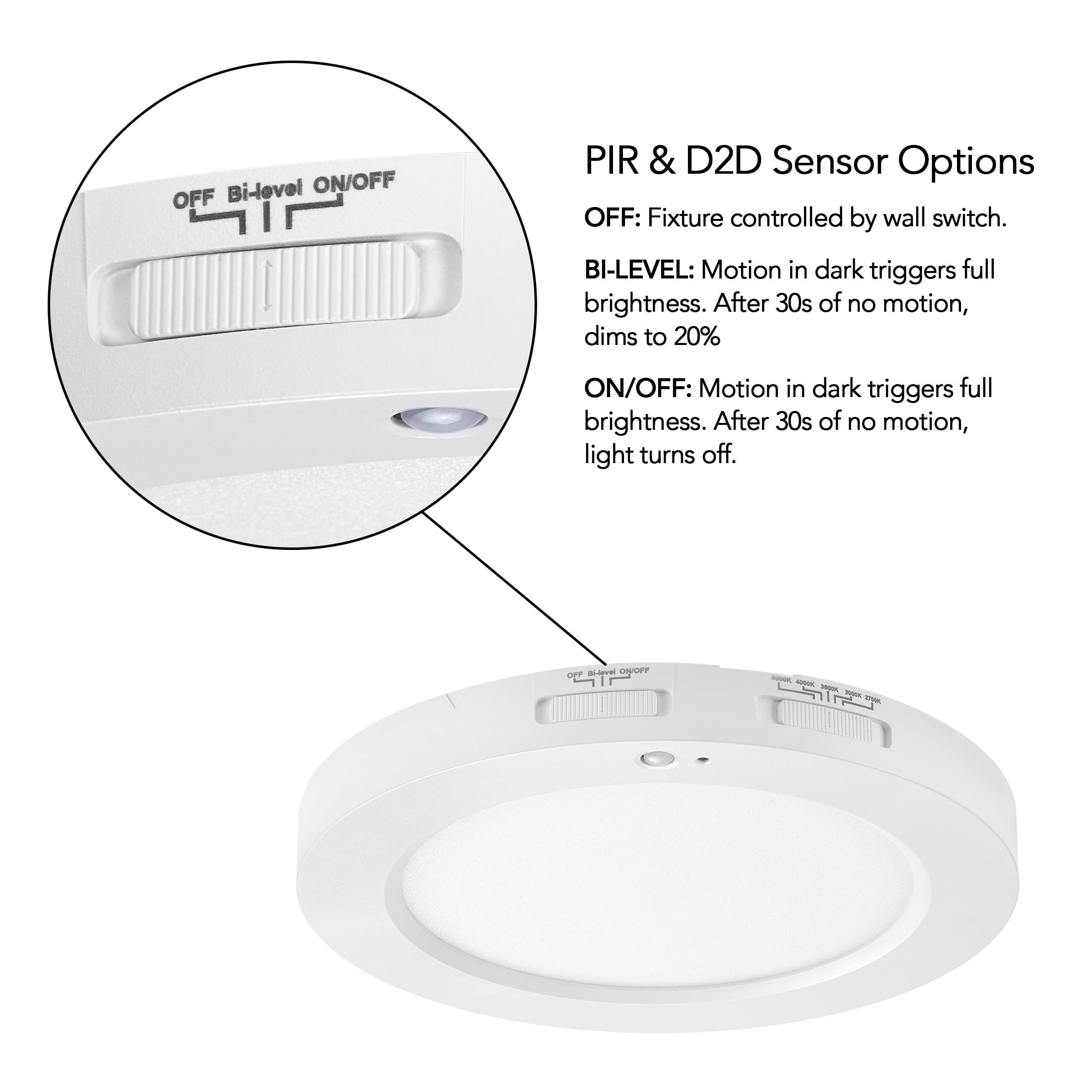 Maxxima 12 in. Round PIR Motion Sensor LED Ceiling Light Fixture, Flush Mount, 5 CCT 2700-5000K, 2000 Lumens