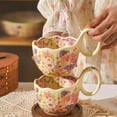 thumbnail image 4 of Ceramic Coffee Cups , Antique Coffee Cups with Floral Patterns, Dishwasher and Microwave Safe(Including Spoon), 4 of 8