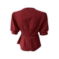 thumbnail image 4 of Mifsaly Womens Peplum Tops V Neck Puff Sleeve Button Down Shirts Ruffle Hem Fitted Waist Summer Casual Elegant Tunic Top Wine,XXL, 4 of 7