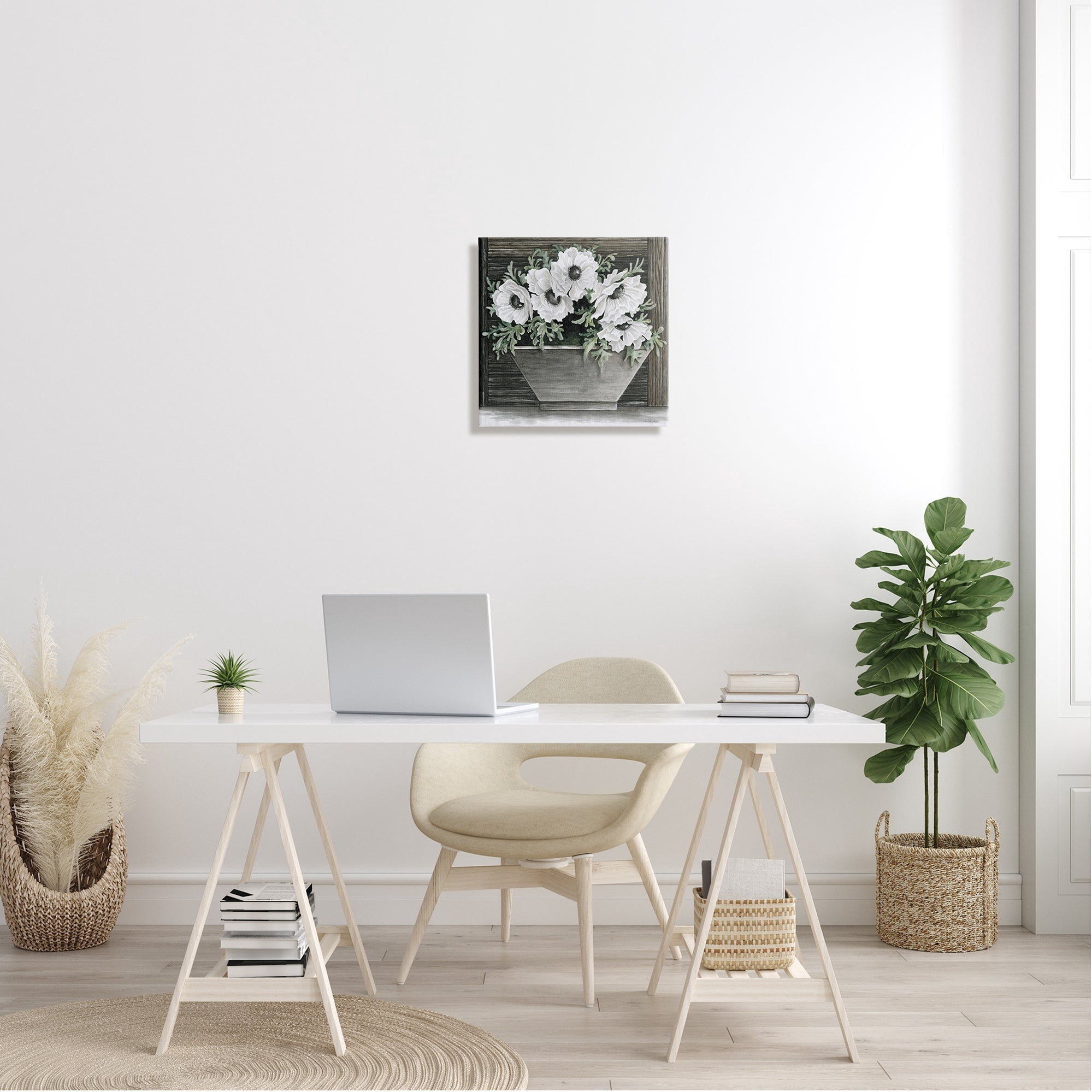 Stupell Industries Rustic White Anemone Flower Blossoms Overhanging Planter Painting Gallery Wrapped Canvas Print Wall Art, Design by Cindy Jacobs