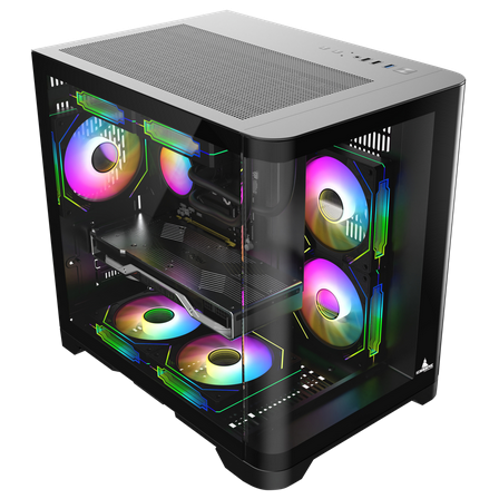 Iceberg Crystal Wave M Micro ATX Tower Gaming PC Case Full-View Panoramic Curved Tempered Glass 3 Included aRGB Fans (Black)