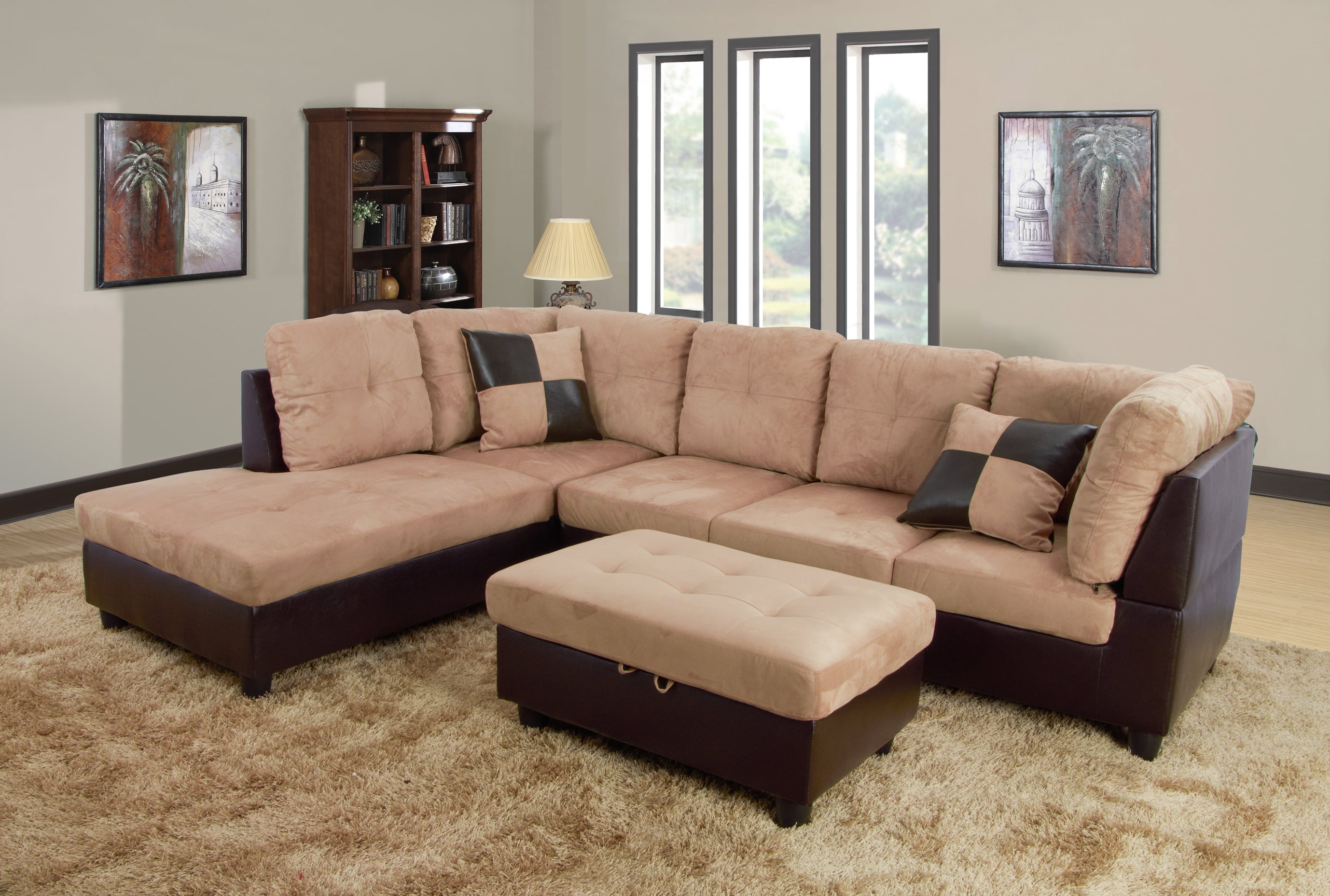 beige microfiber and faux leather sofa