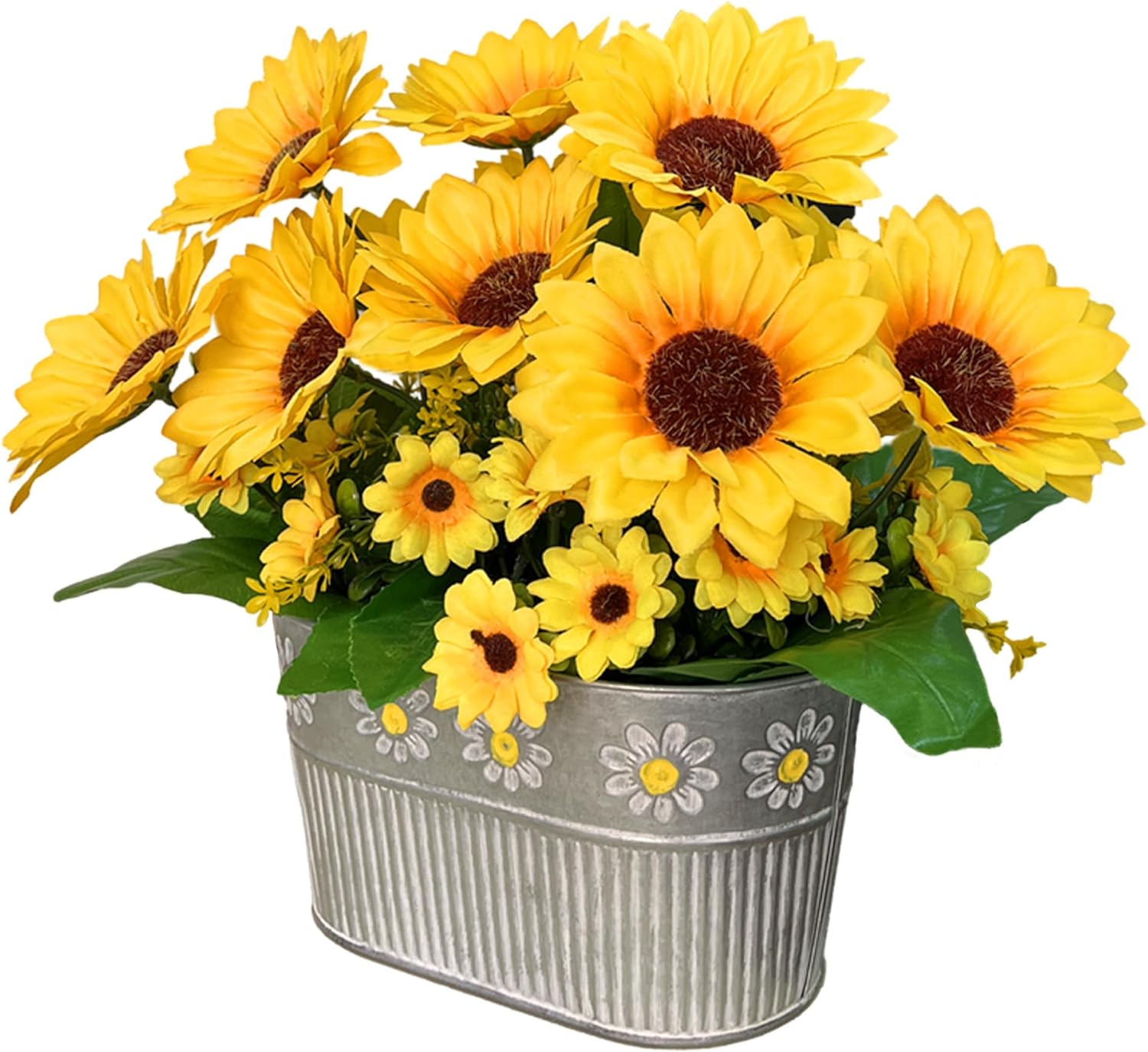 Fake Sunflowers in Pot, Faux Silk Flowers Floral Table Centerpiece tion, Rustic Potted Greenery for Farmhouse Home Décor