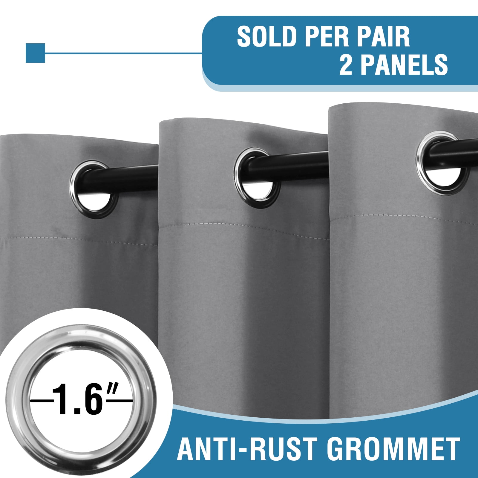 Primebeau 100% Premium Blackout Dove Gray Solid  Grommet Blackout Curtain Set, 52" x 108" (2 Panels)