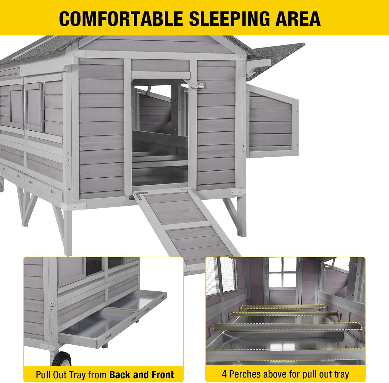 Aivituvin Chicken Coop for 8-10 Chickens Mobile Wooden Hen House with Nesting Box,Large Poultry Cage Upgrade with Strong Iron Frame,Durable & Waterproof