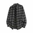 thumbnail image 2 of KeShDi Flannel Shirt for Men Casual Long Sleeved Lapel Plaid Printed Button Fake Pocket Shirt Jacket Black L, 2 of 4