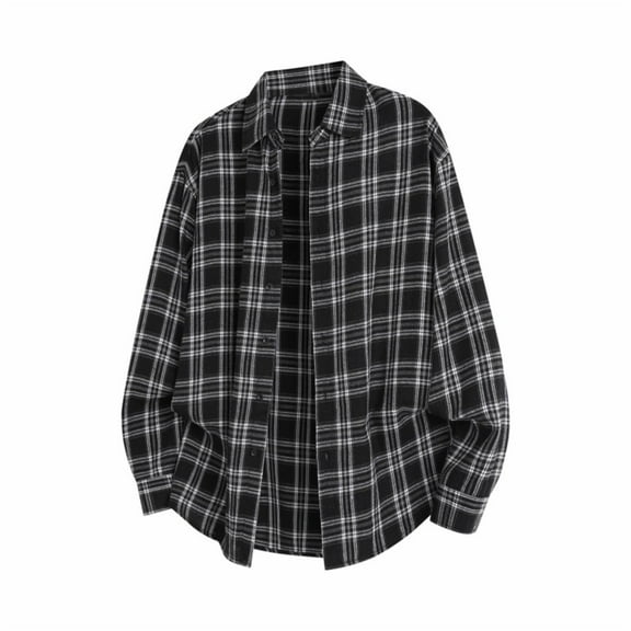USNSM Men's Regular Fit Long Sleeve Plaid Flannel Shirts, Lapel Button Down Shirts Classic Fit Casual Shirt Jacket Tops Black L