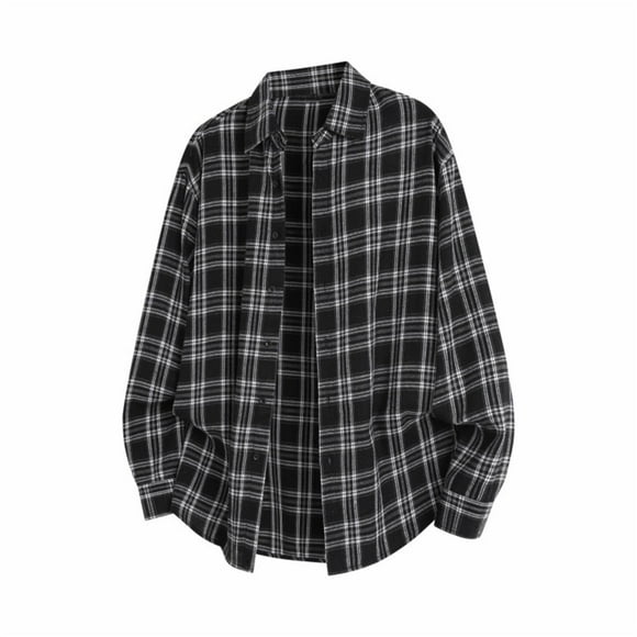 EYWGYA Fall/Winter Men Flannel Shirts,Men Long Sleeve Shirts,Men's Casual Long Sleeved Lapel Plaid Printed Button Fake Pocket Shirt Jacket