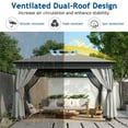 thumbnail image 4 of 10x10 Outdoor Gazebo Tent with Mosquito Netting, Metal Frame Canopy with Double Roofs, All-Weather Pop Up Canopy Tent for Backyard, Garden, Lawn and Deck, Grey, 4 of 9