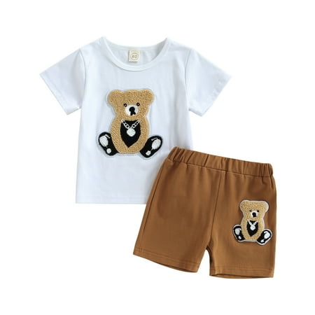 

Inevnen Baby Boys Outfits Bear Pattern Short Sleeve T-shirt + Casual Elastic Shorts