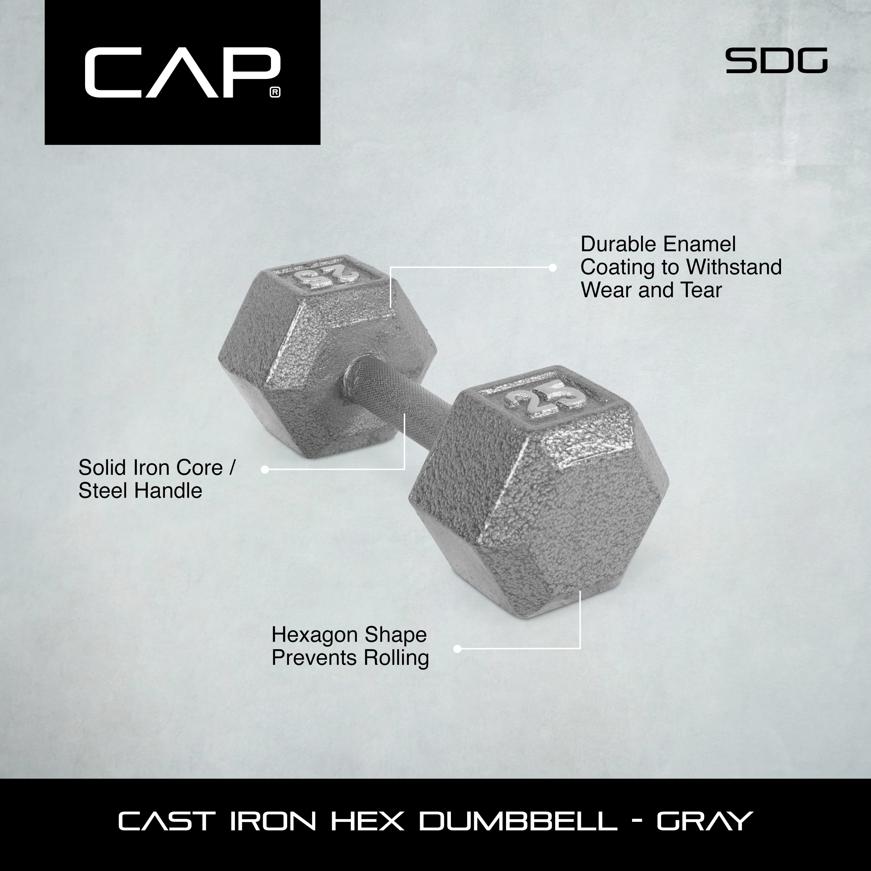 CAP Barbell 35lb Cast Iron Hex Dumbbell, Single