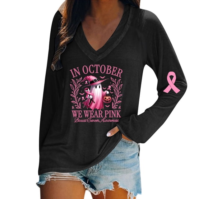 MHFRRA Una Camiseta de Manga Larga con Cuello En V, Moderna e Informal, para Mujer. Negro