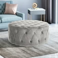 thumbnail image 2 of Noble House Vincent Modern Glam Round Tufted Velvet Ottoman, Gray, 2 of 7