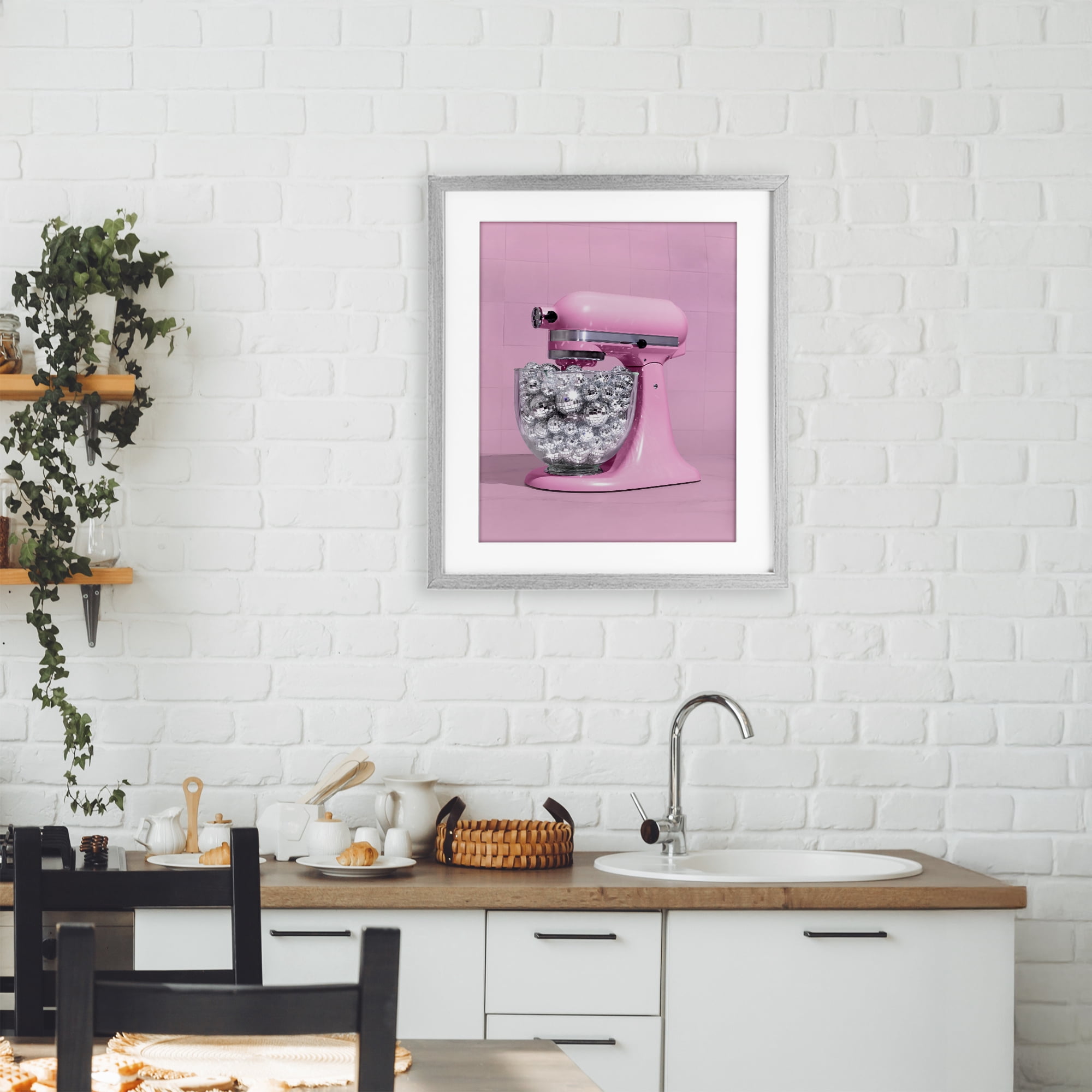 Stupell Industries Disco Kitchen Mixer over Pink Gray Framed Print Under Glass, design by LISH Creative