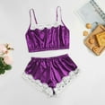 thumbnail image 3 of Pajama Set New Women's Satin Pajamas Women Cami Tops Short Pants Pjs Set Lace Underwear Nightwear Sleepwear for Home Pajamas for Women Purple XL New, 3 of 9