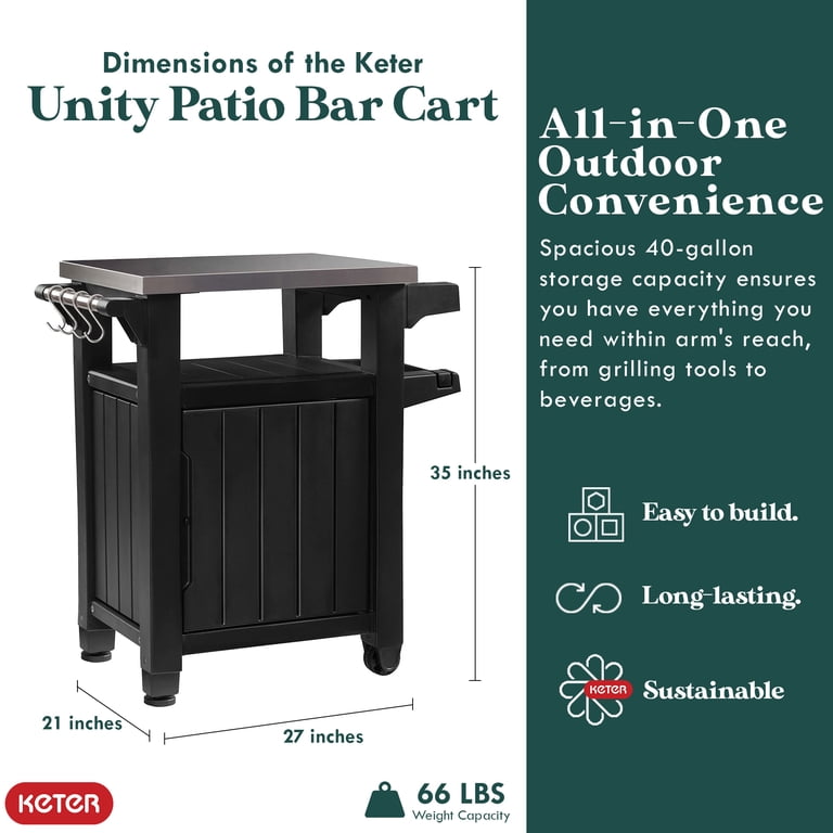 Keter Unity 40 Gal Patio Grilling Bar Cart, Brown photo 2