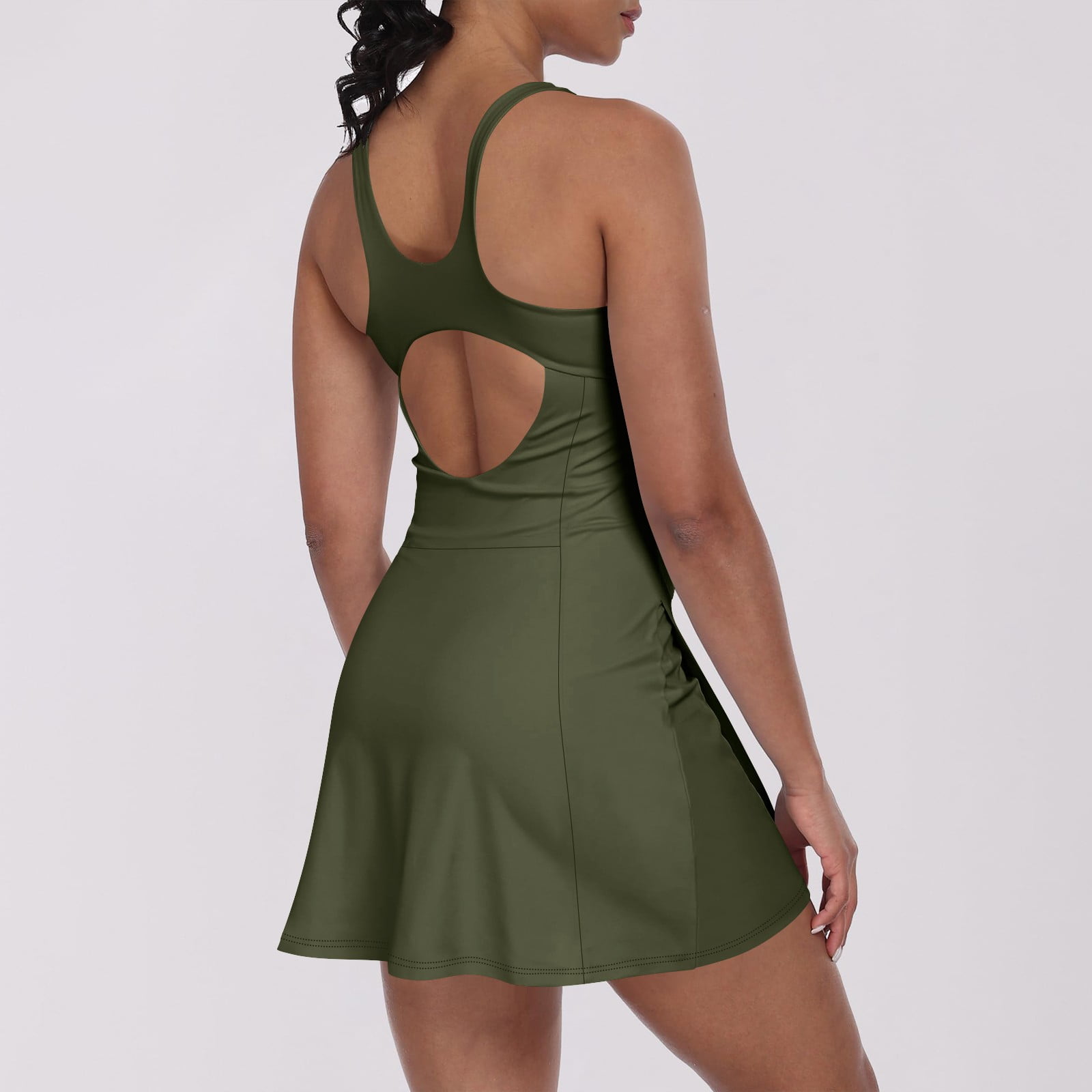lcziwo , Womens Tennis Dress Built in Shorts Solid Casual Square Neck Sleeveless Workout Athletic Mini Skort Dress Summer Golf Dress Vacation Outfits Green XL