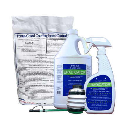 ERADICATOR for Bed Bugs & Dust Mites & Perma-Guard Diatomaceous Earth Crawling Insect Control Combo / Non-Toxic, Natural, Bedbug Killer / 24 Oz Spray, 128 Oz Refill Bottle, 2 lb DE Bag, and Duster