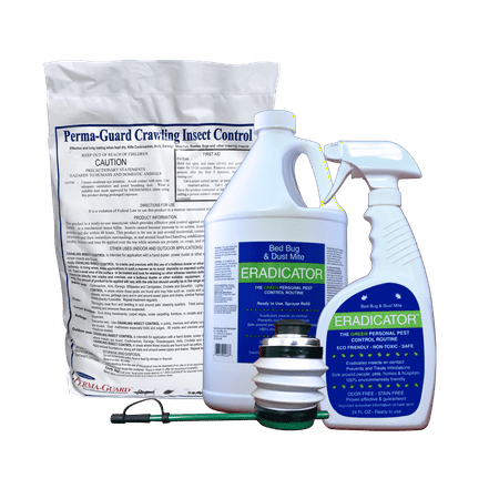 ERADICATOR for Bed Bugs & Dust Mites & Perma-Guard Diatomaceous Earth Crawling Insect Control Combo / Non-Toxic, Natural, Bedbug Killer / 24 Oz Spray, 128 Oz Refill Bottle, 2 lb DE Bag, and