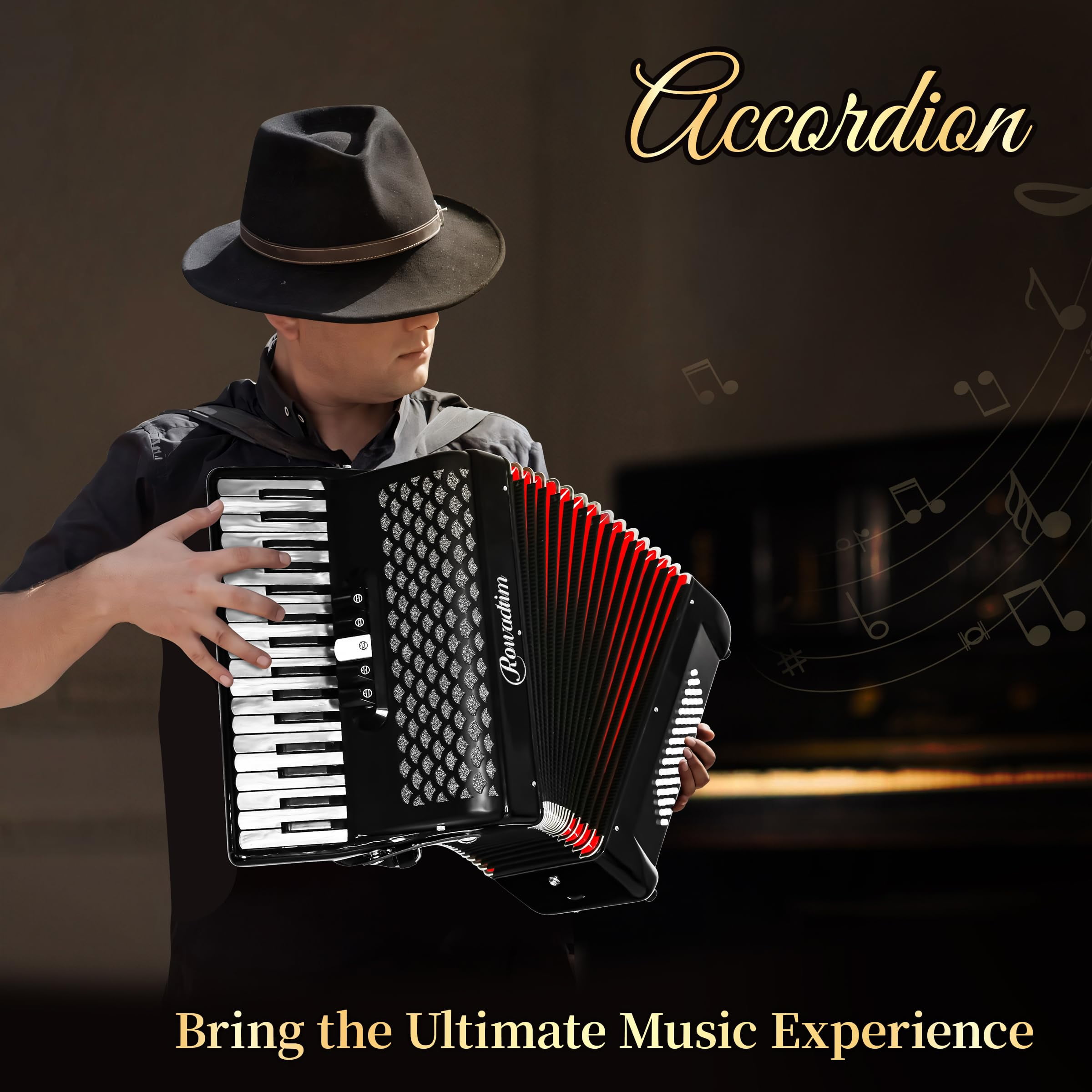 Accordion - 34 Key 60 Bass Piano Style, Lightweight & Portable with Adjustable Strap & Backpack, Perfect for Beginners, Students & Adults