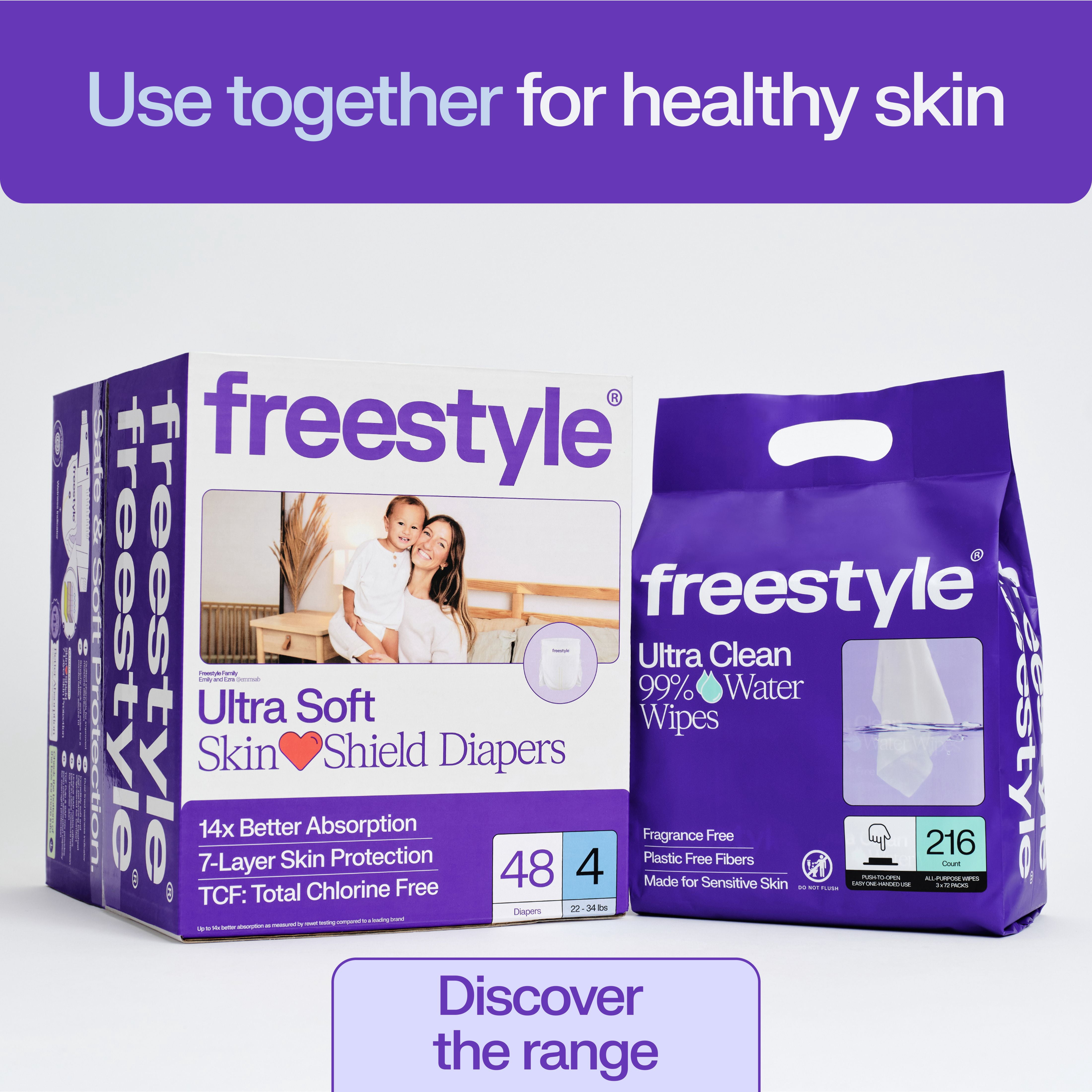 Freestyle Soft Jumbo Baby Wipes for Sensitive Skin, Unscented, 3 Flip-Top Packs, 216 Total Count