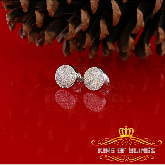 King of Bling's 0.33ct Diamond 925 Sterling Silver White For Men's/Women's Stud Round Earrings