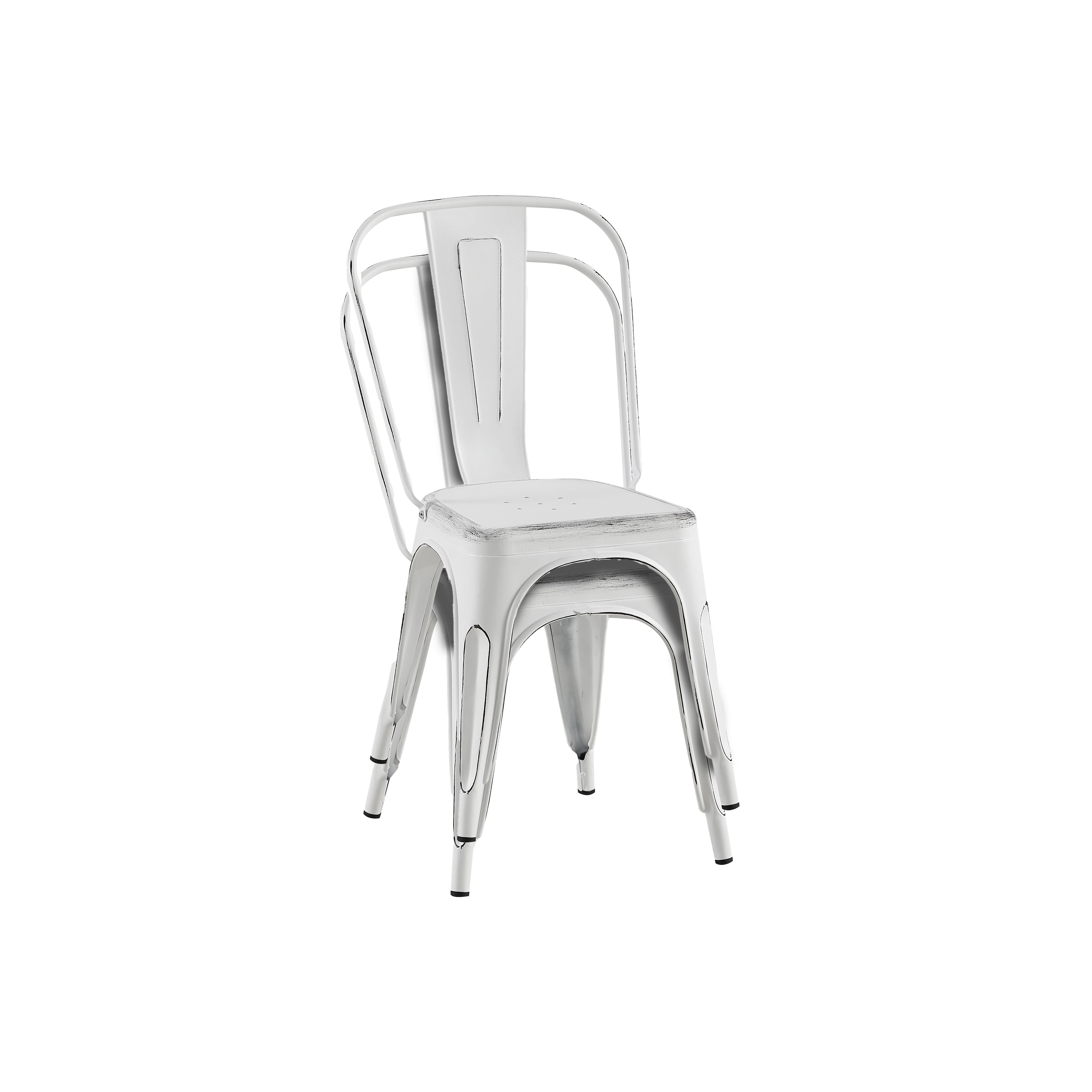 Sanded Matte White Industrial Metal Dining Chairs 18 Inch Seat Height Stackable, Set of 2