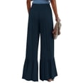 thumbnail image 3 of Listenwind Women's Wide Leg Palazzo Pants Summer Loose Casual Beach Solid Color Elastic Waist Ruffle Smocked Trousers, 3 of 5