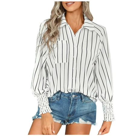 

Christmas Clearance Womens Vintage Stripe Lapel Button Down Oversized Blouses Tops Long Sleeve Boyfriend Casual Front Pocket Shacket Jacket Coats