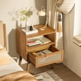 thumbnail image 4 of Nightstand Set of 2 with Rattan Style Finish, 1-Drawer Bedside Table with Open Shelf, for Bedroom Living Room, Tea Brown, 4 of 8