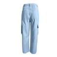 thumbnail image 5 of Jacenvly New Denim Pants for Women Long Pants Fashion Solid Elastic Waisted Cargo Pants for Women Mid Waist Stretch Fabric Elastic Waisted Pocket Tie Front Light Blue XXL, 5 of 7