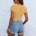 thumbnail image 4 of Short Sleeve Shirts for Women V Neck Summer Ribbed Tshirts Slim Fit Spring Fashion Going Out Basic Tees Yellow L, 4 of 5