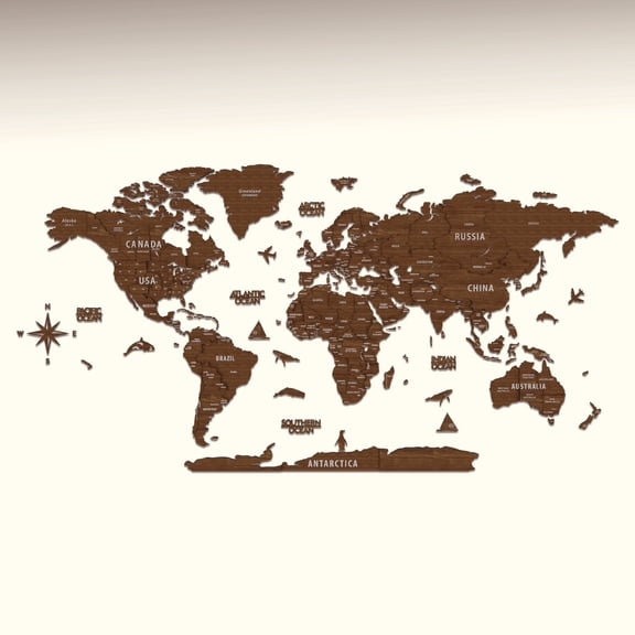 ColorfullWorlds 3D Wood World Map Travel Map Gift Idea Wooden Wall Art (XL - L. Brown)