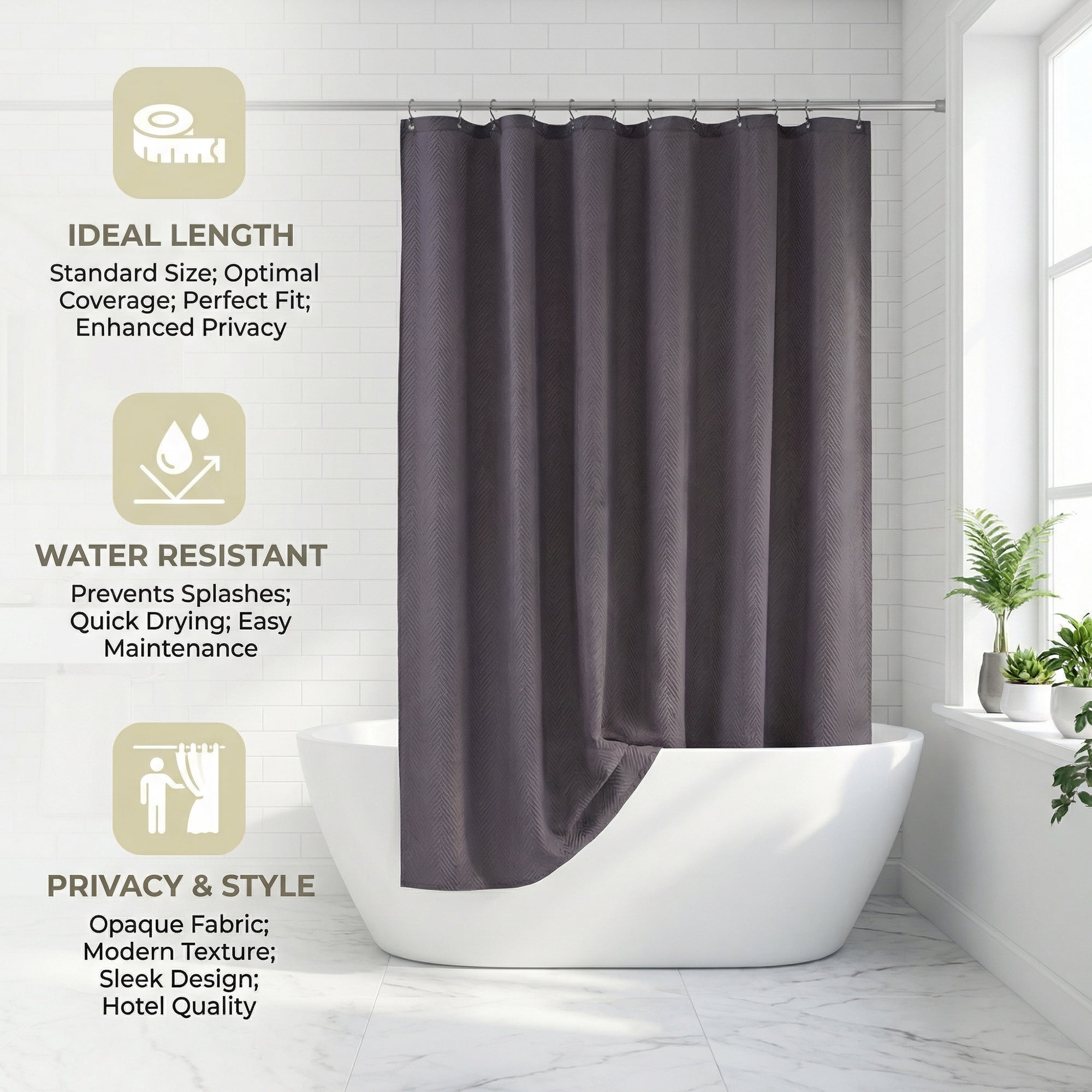 Unique Bargains Waterproof Fabric Shower Curtain Sets Grey - Herringbone 71"W x 71"L