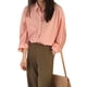 thumbnail image 1 of Blusa de manga larga con cuello vuelto, camisa fina a rayas, camisa informal para mujer para todas las estaciones, naranja M, 1 of 8