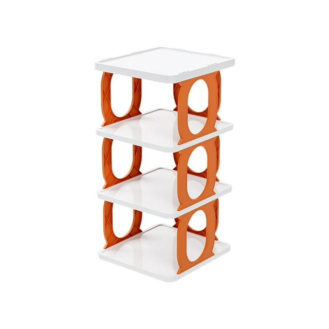 Fasiaou 4 Tier Foldable Shoe Rack Organizer, Plastic Storage Box for Entryway Living Room, Stackable Sneaker Cabinet,Orange