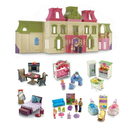 fisher price loving family dream mega set dollhouse w/ dolls & furniture