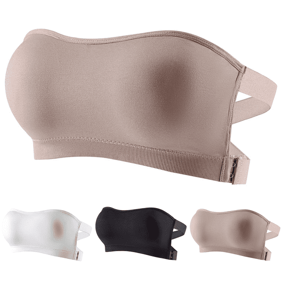 Strapless Bras for Women BWASD Comfortable Non Slip Supportive Strapless Bandeau Bra Breathable Full Coverage Bralette Backless Top for Summer Off Shoulder Tops Dresses Brown,L